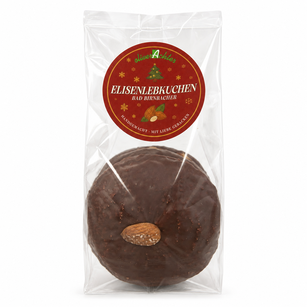 3 Stück Elisenlebkuchen mit Schokolade  in einer Verpackung