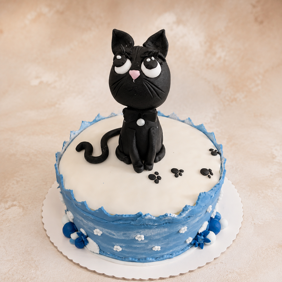 Elegante Katzentorte in Blau