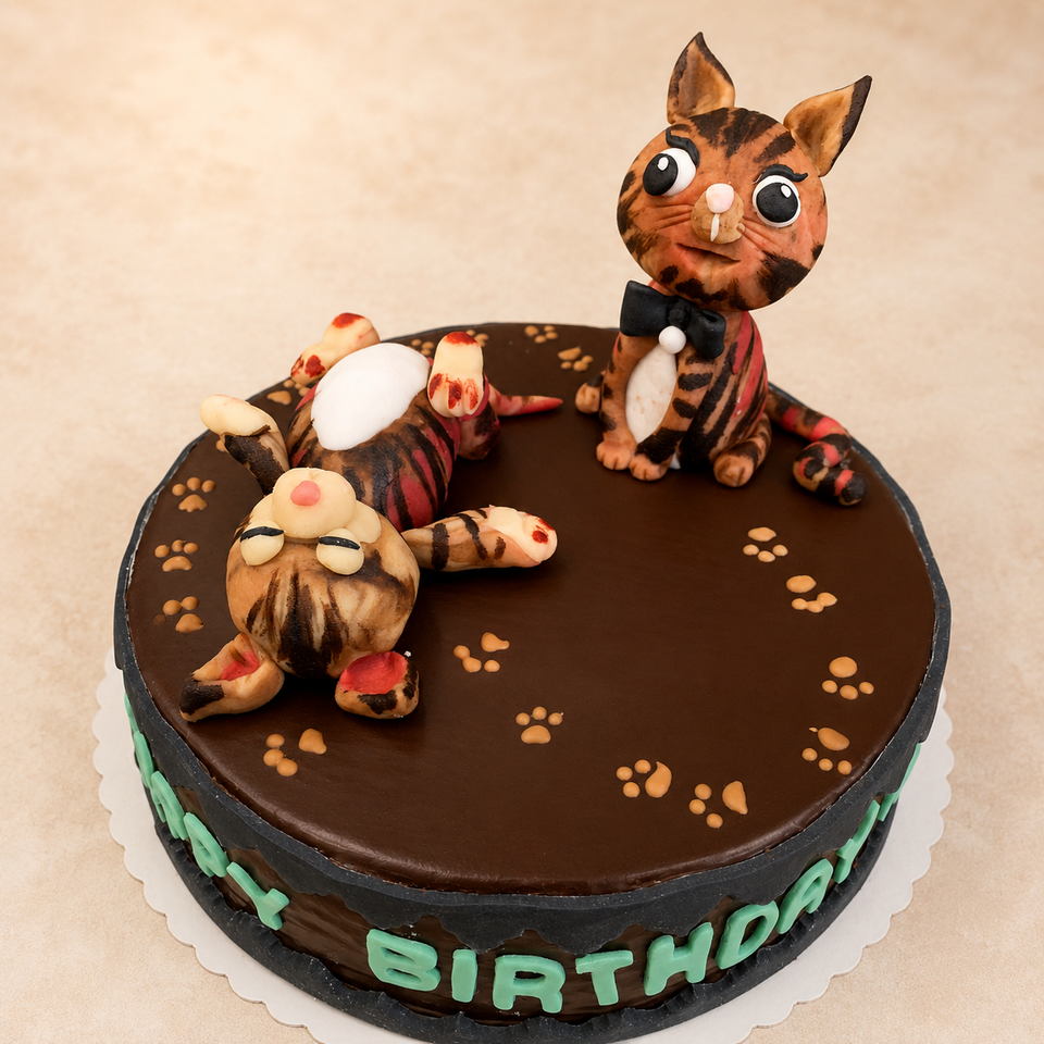 Schokoladentorte mit Katzenfiguren