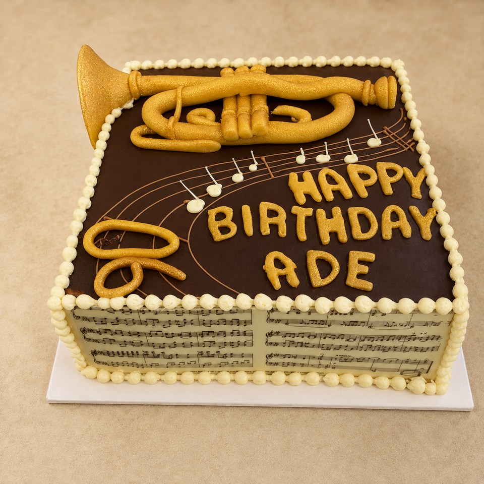 Musiktorte mit goldener Trompete